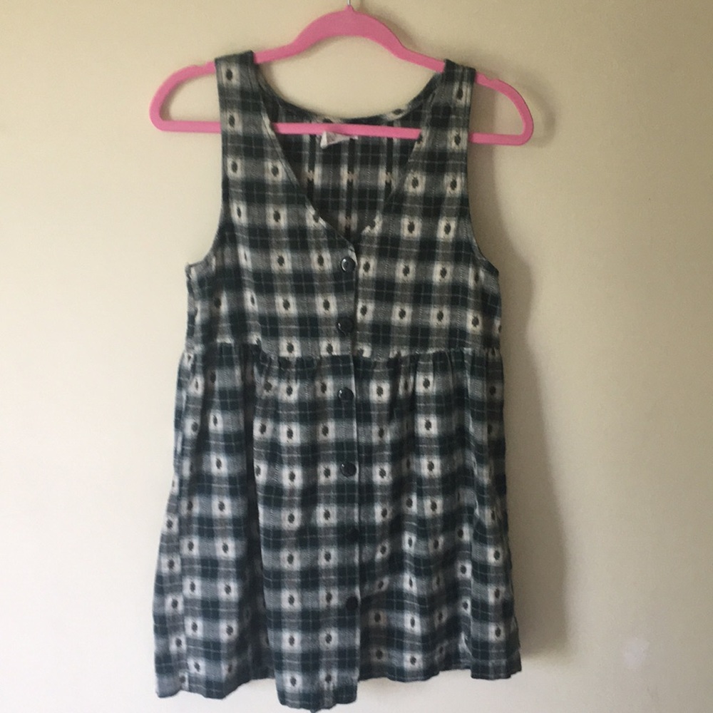 Green and Cream Patterned Flannel Button-Up Dress